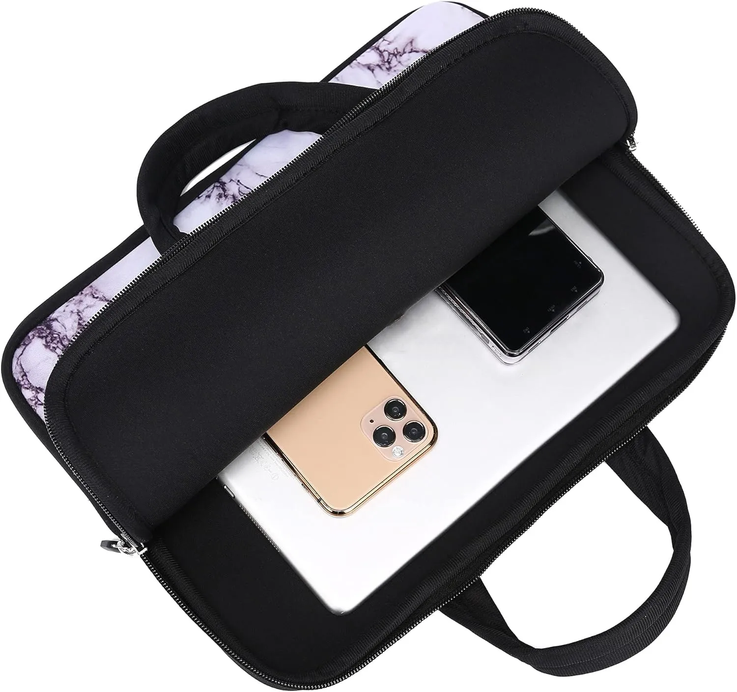 15 inch Neoprene Laptop Carrying Bag Chromebook Case Notebook Ultrabook Bag Tablet Travel Cover with Handle Zipper Carrying Sleeve Case Bag Fits 14 15 15.4 inch Netbook/Laptop (White Marble)
