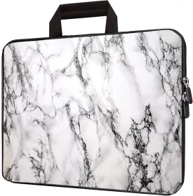 15 inch Neoprene Laptop Carrying Bag Chromebook Case Notebook Ultrabook Bag Tablet Travel Cover with Handle Zipper Carrying Sleeve Case Bag Fits 14 15 15.4 inch Netbook/Laptop (White Marble)