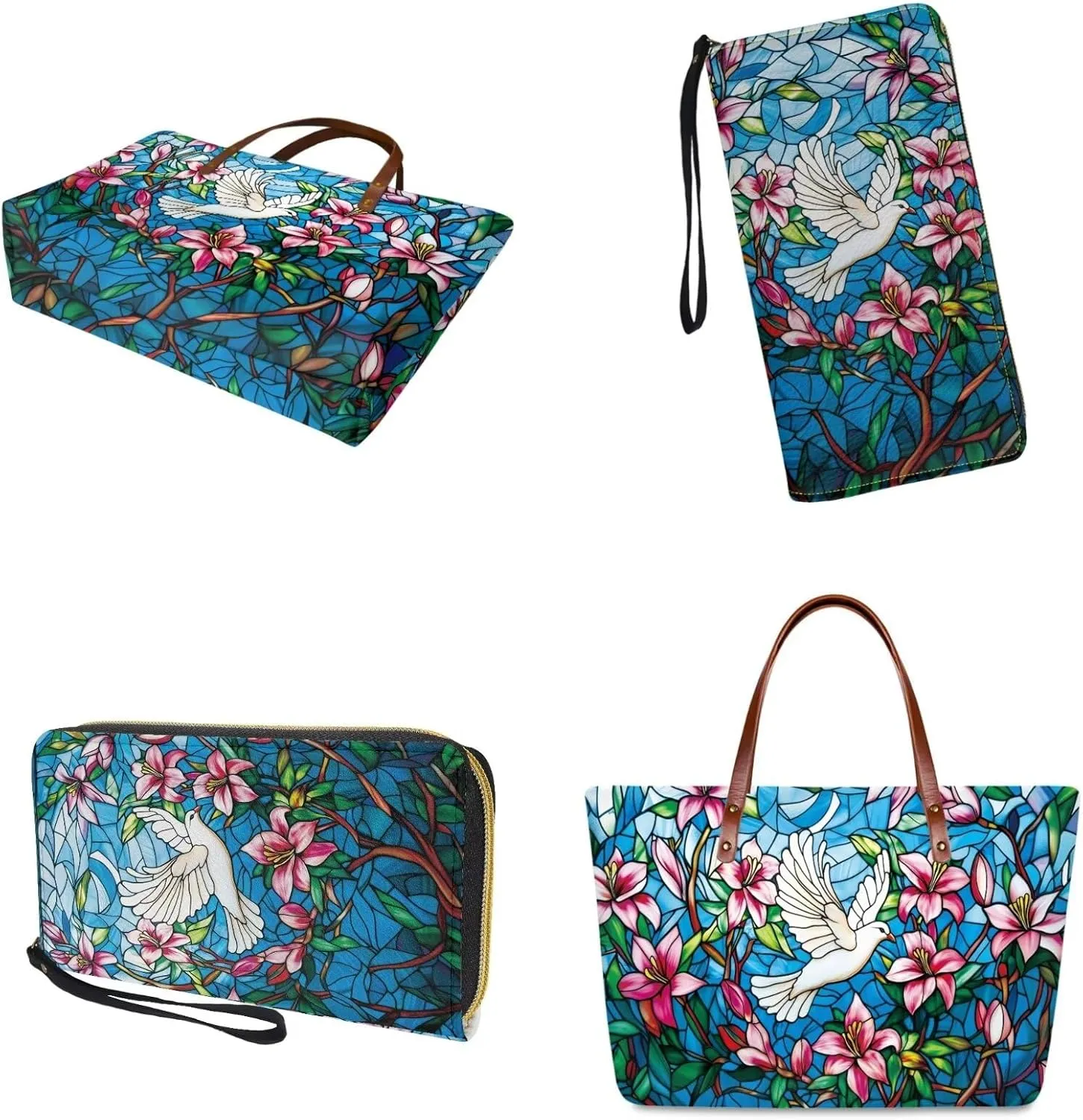 2 Pcs Women Handbag Set Tote Bag Large Shoulder Bag Top Handle Purse PU Wallet Set for Work Shopping Travel