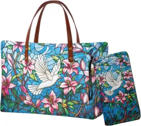 2 Pcs Women Handbag Set Tote Bag Large Shoulder Bag Top Handle Purse PU Wallet Set for Work Shopping Travel
