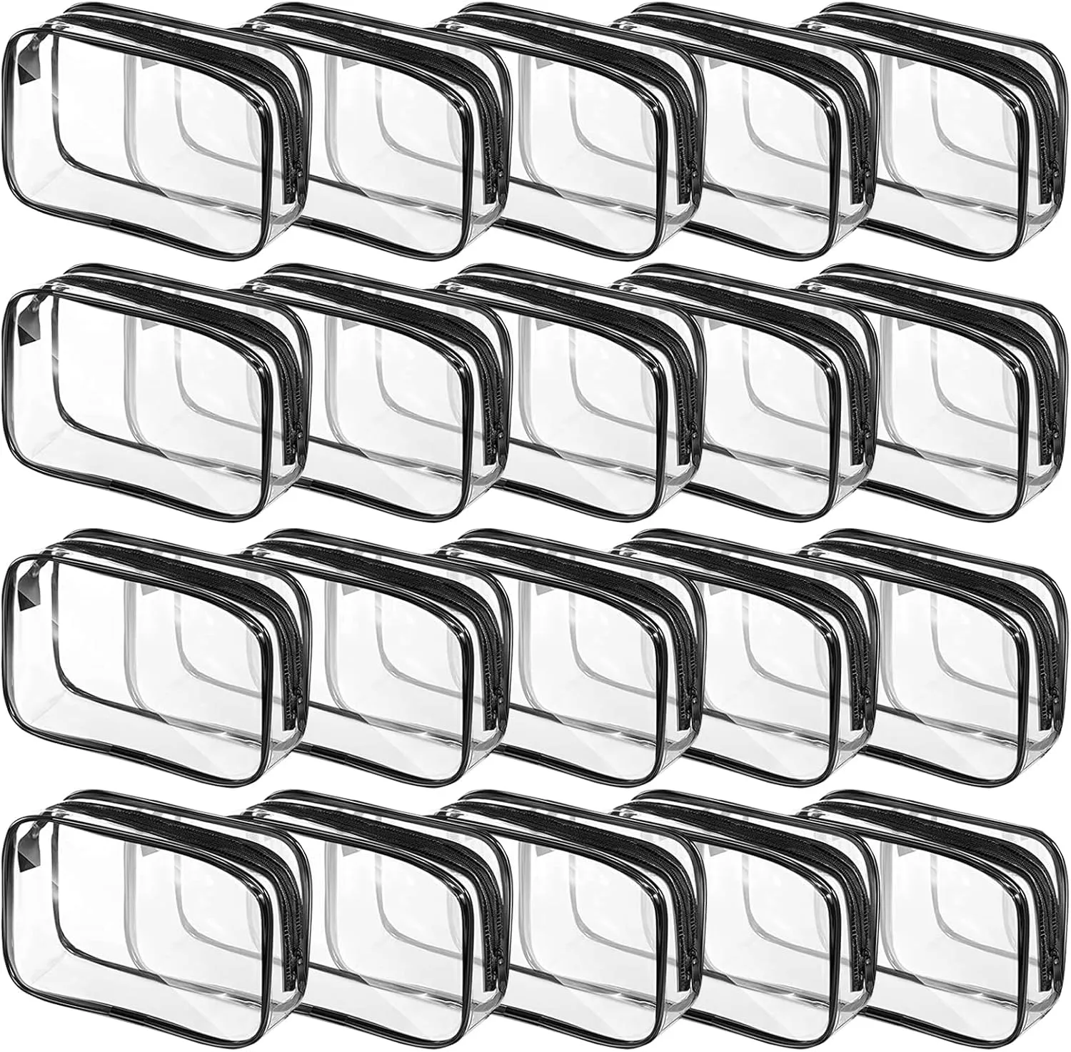 20 Packs Clear Cosmetics Bags for Women Men Waterproof Toiletry Bags PVC Makeup Bags Organizer Case with Zipper for Travel Bathroom (Black)