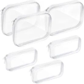 6 Pcs White Clear Hard Zipper Case, Hard Plastic Storage Organizer Portable Box Transparent Cases for Snacks, Travel Necessities (Medium, Small)