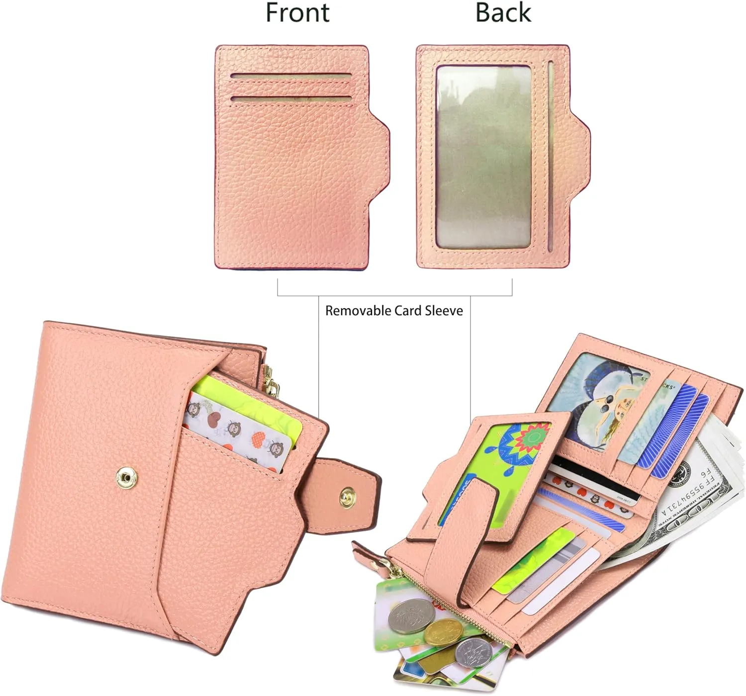 AINIMOER Women's RFID Blocking Leather Small Compact Bi-fold Zipper Pocket Wallet Card Case Purse with id Window