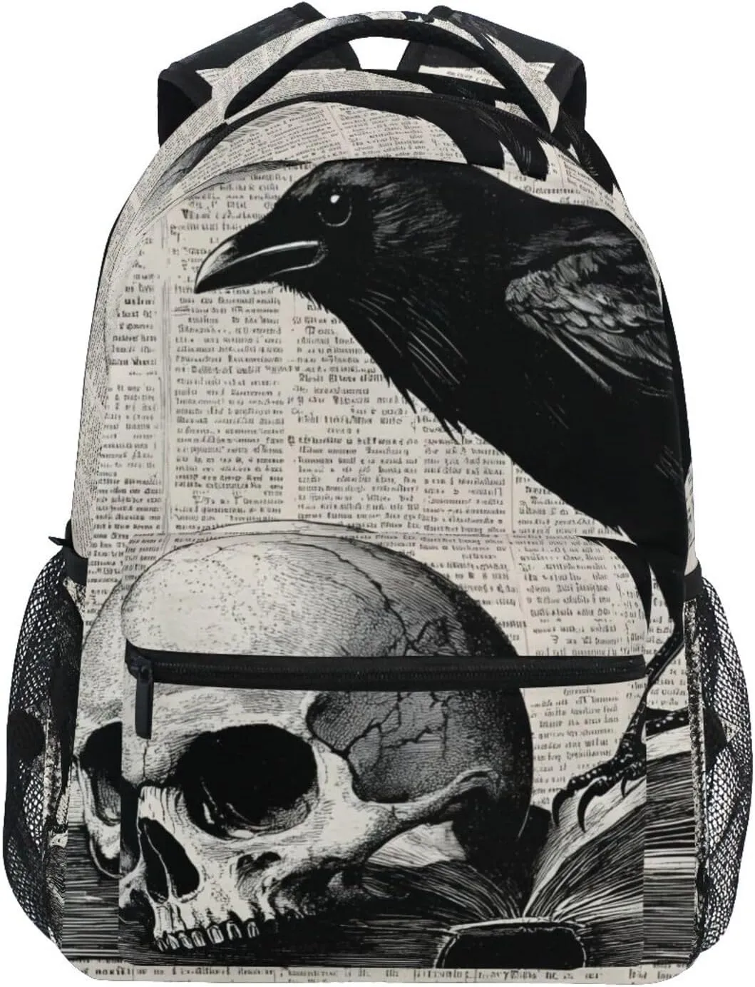Backpack Raven Skull Book Gothic for School Boys Girls Laptop Travel Backpack Book Bag Daypack 11.4 16 In S