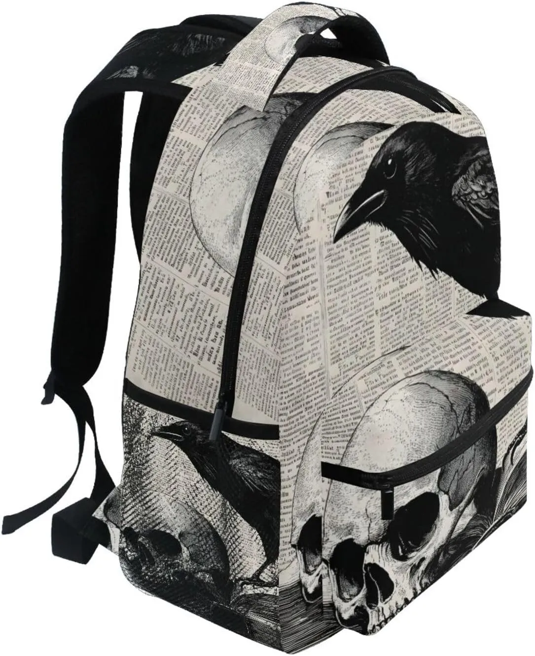 Backpack Raven Skull Book Gothic for School Boys Girls Laptop Travel Backpack Book Bag Daypack 11.4 16 In S
