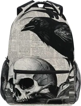 Backpack Raven Skull Book Gothic for School Boys Girls Laptop Travel Backpack Book Bag Daypack 11.4 16 In S