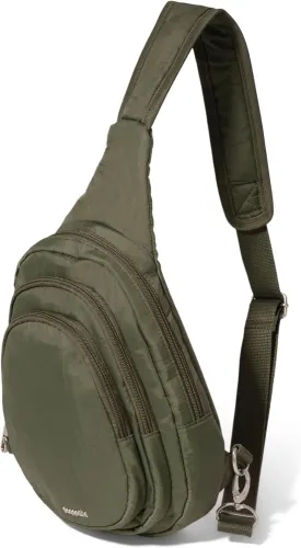 Baggallini Securtex Anti-Theft Triple Zip Sling 8.6"x15.2" Travel Crossbody Backpack with RFID Wallet Locking Zipper