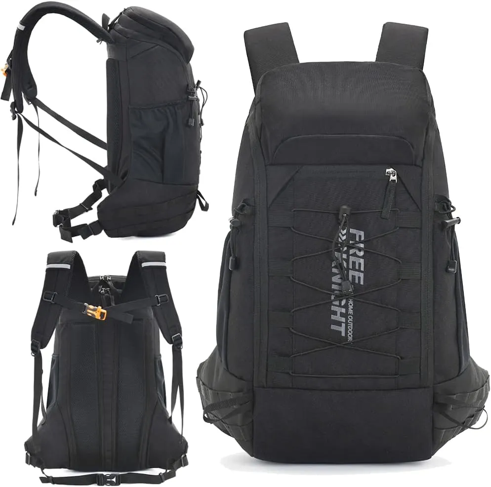 Bseash 40L Waterproof Hiking Camping Backpack with Rain Cover, Outdoor Sport Travel Daypack Rucksack for Skiing Cycling (Black)