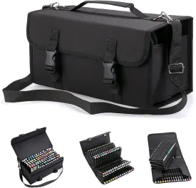 BTSKY New 120 Slots Marker Case Lipstick Organizer-Canvas Markers Holder for for Primascolor Markers and Sketch Markers (Black)