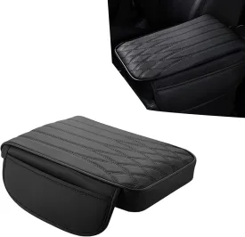 Car Center Console Armrest Pad, Memory Foam Filling Pressure Relief Comfortable Support Heightening Pad, Leather Anti-scratch Cleanable Protection Cover with Storage Bag, for Cars (Black)