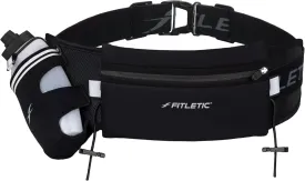 Fitletic Hydration Running Belt With 12oz Quick Flow Water Bottle For Men & Women Race Belt, Gel Holder & Bib Toggles Patented Bounce Free Design, Water Resistant Fits All Phones Fully Loaded