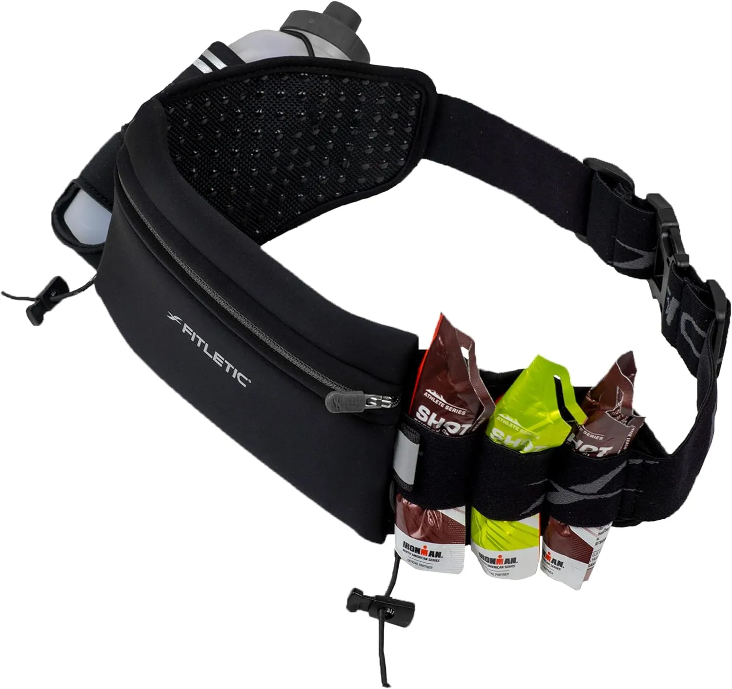 Fitletic Hydration Running Belt With 12oz Quick Flow Water Bottle For Men & Women Race Belt, Gel Holder & Bib Toggles Patented Bounce Free Design, Water Resistant Fits All Phones Fully Loaded