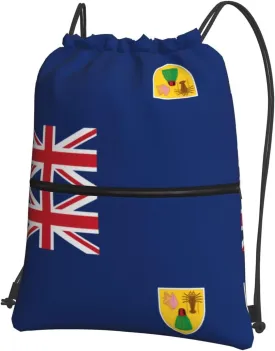Flag Of The Turks And Caicos Islands Drawstring Zipper Backpack - Versatile, Durable, And Stylish Design For Everyday Use, Black