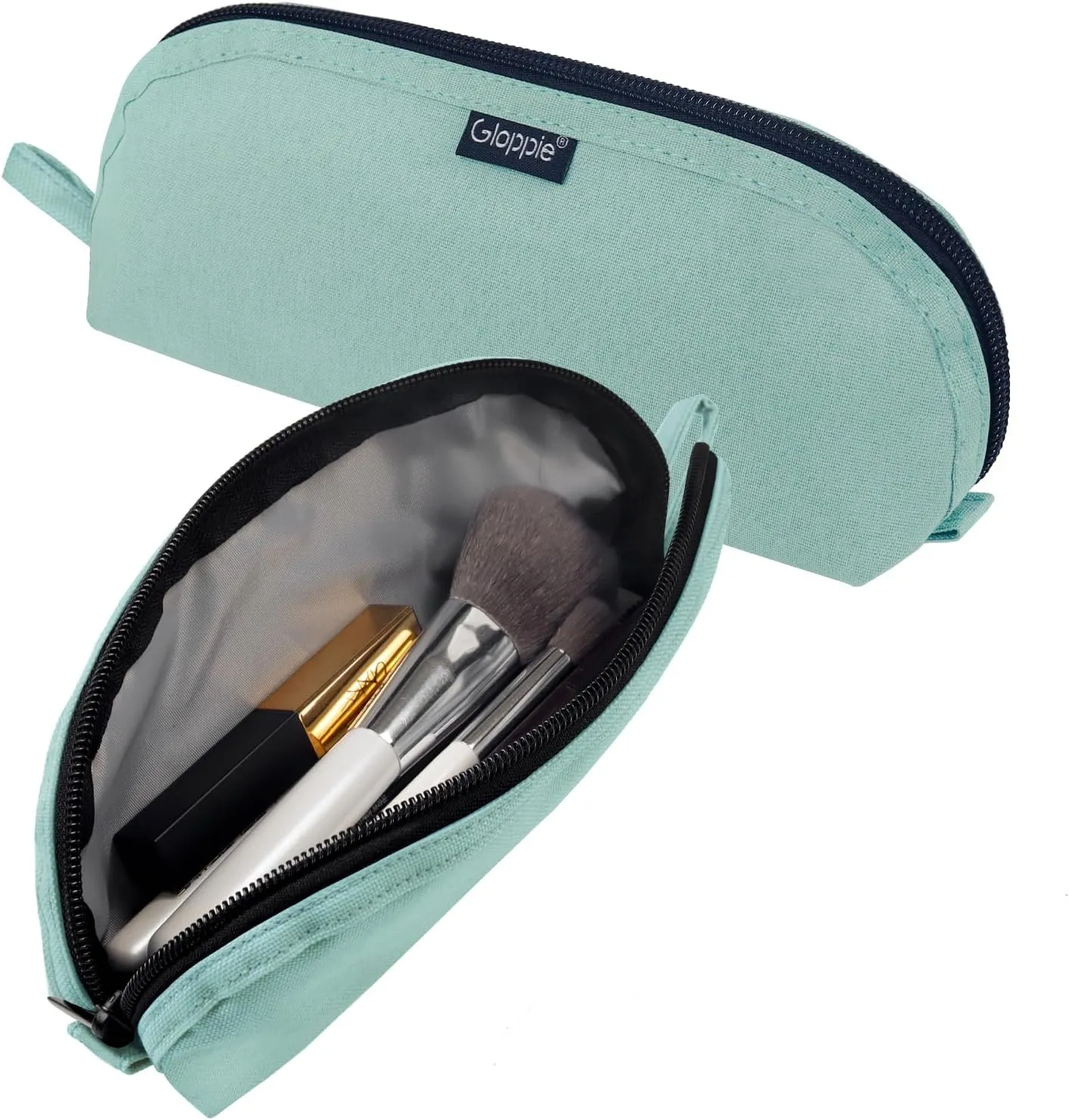 Gloppie Travel Makeup Brush Holder - Small Makeup Bag Compact Cosmetic Bag, Portable Cosmetic Pouch for Organizing Brushes On-the-go, Mint Blossom Green