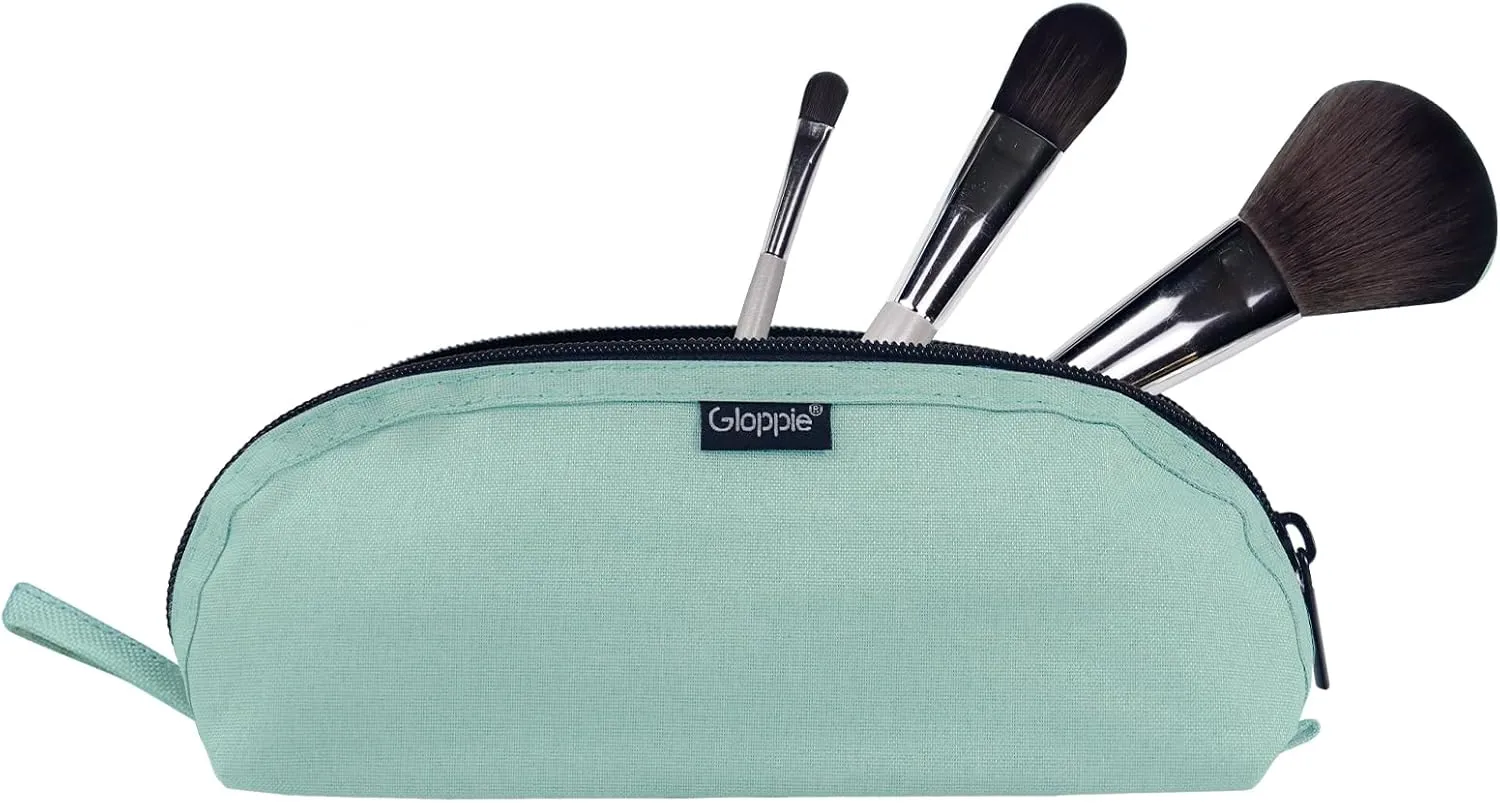 Gloppie Travel Makeup Brush Holder - Small Makeup Bag Compact Cosmetic Bag, Portable Cosmetic Pouch for Organizing Brushes On-the-go, Mint Blossom Green