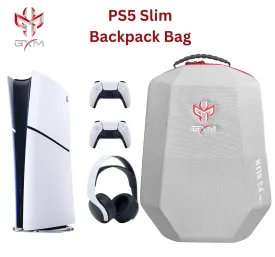 GXM PlayStation 5 Slim Carrying Backpack, Polyester & EPE Material, Canvas Shell, Shockproof, Durable, Dustproof Travel Case for PS5 Slim Console, Controllers, Game Disc, HDMI, and Accessories (Grey)