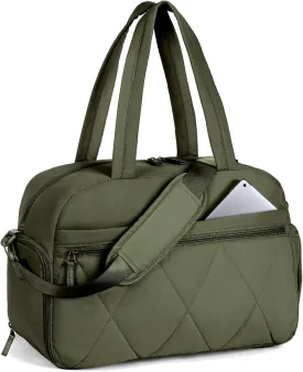 Gym Bag for Women, Puffer Travel Duffle Bag With Shoes Compartment & Wet Pocket, Carry On Tote Bag For Weekender, Overnight, Sport (Green)