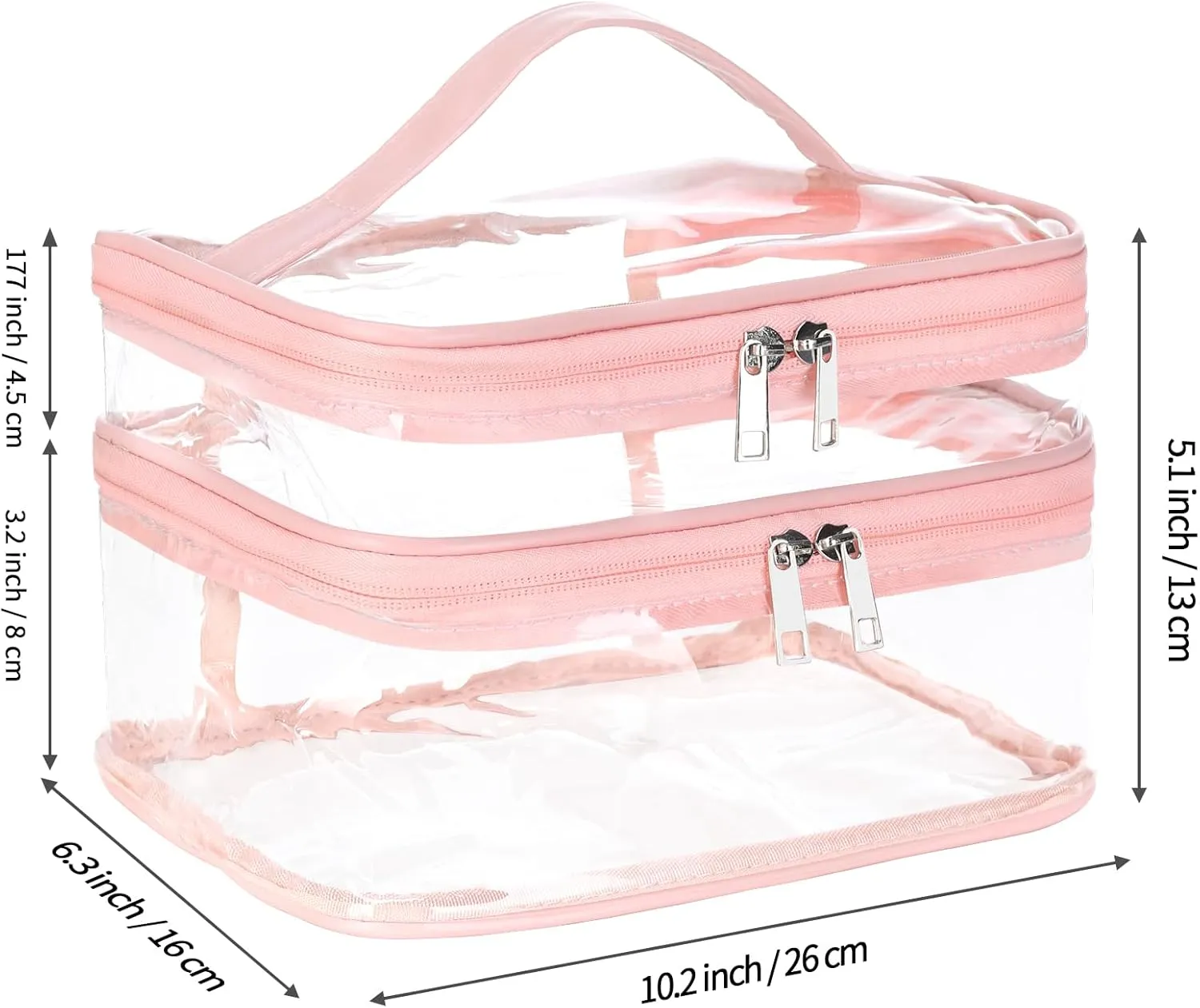 HAOGUAGUA Double Layer Clear Cosmetic Bag Makeup Bag, Waterproof Travel Toiletry Bag, Transparent PVC Pouch Organizer (Pink Large)
