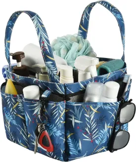 Haundry Portable Mesh Shower Caddy Bag, Large Basket Organizer with Key Hook for College Dorm Bathroom Camp Gym, Hanging Tote Bag with 8 Pockets (Coconut Tree)