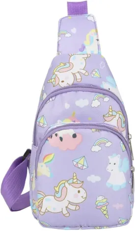 Hiflyer Kids Crossbody Bag - Small Nylon Sling Bag for Travel, Cartoon Design (Purple)