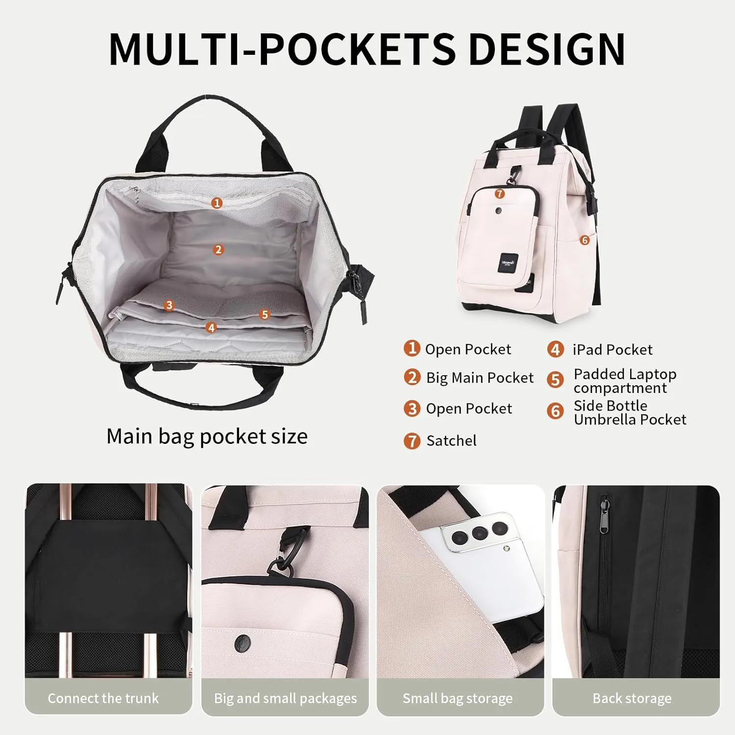 himawari 14.9 inch Women's Laptop Backpack, Large Capacity College Schoolbag, Waterproof Travel Bag for Men & Women-0403-05#Pink
