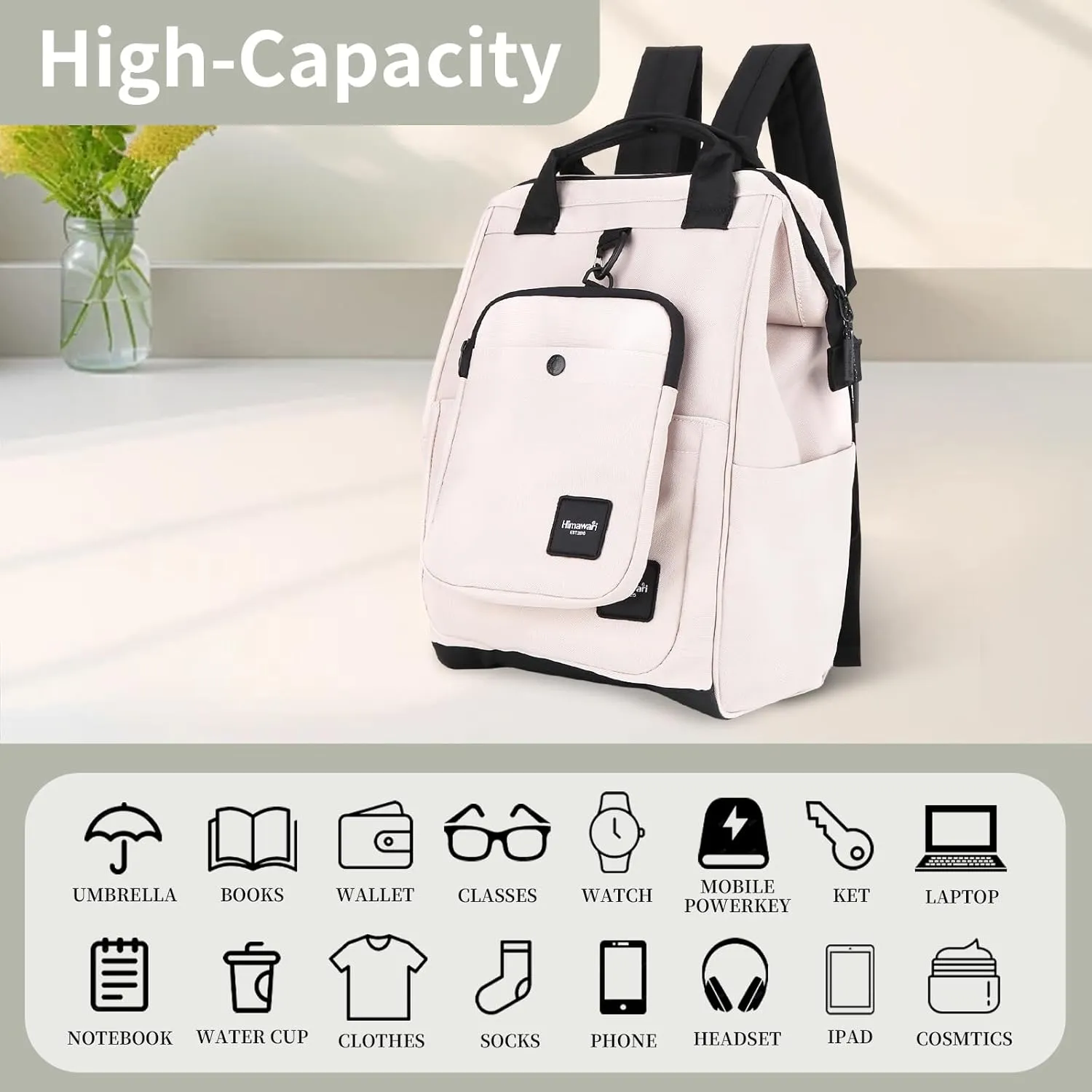 himawari 14.9 inch Women's Laptop Backpack, Large Capacity College Schoolbag, Waterproof Travel Bag for Men & Women-0403-05#Pink