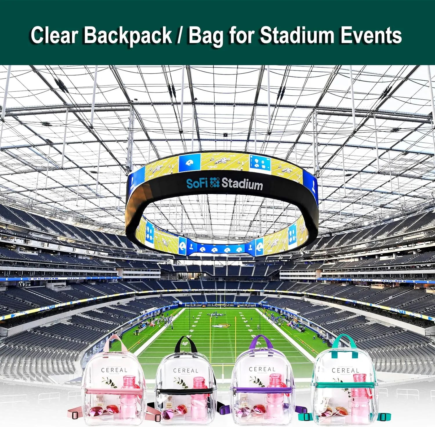 Keepcross Teal Small Clear Bag for Stadium Events,Mini Clear Backpack 12x6x12 for Sporting Events,Games,Festival,Concerts - Women Men