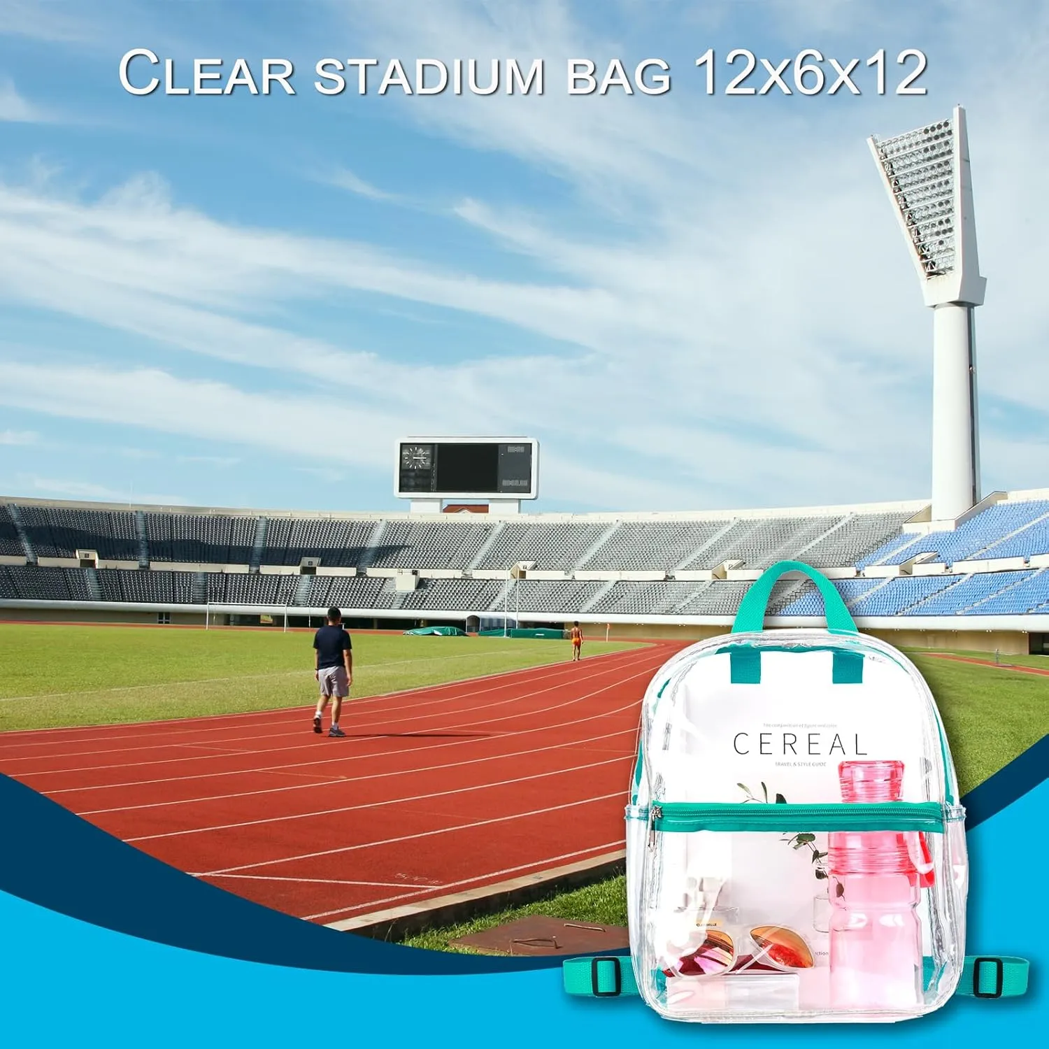 Keepcross Teal Small Clear Bag for Stadium Events,Mini Clear Backpack 12x6x12 for Sporting Events,Games,Festival,Concerts - Women Men
