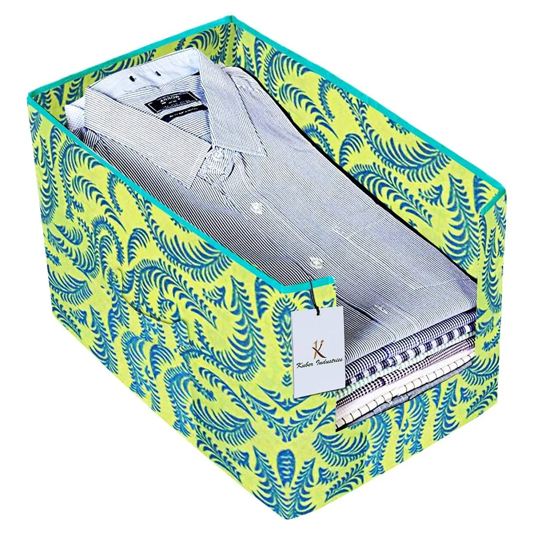 Kuber Industries Metallic Printed 4 Piece Non Woven Shirt Stacker Wardrobe Organizer Set, (Green) - CTKTC034864