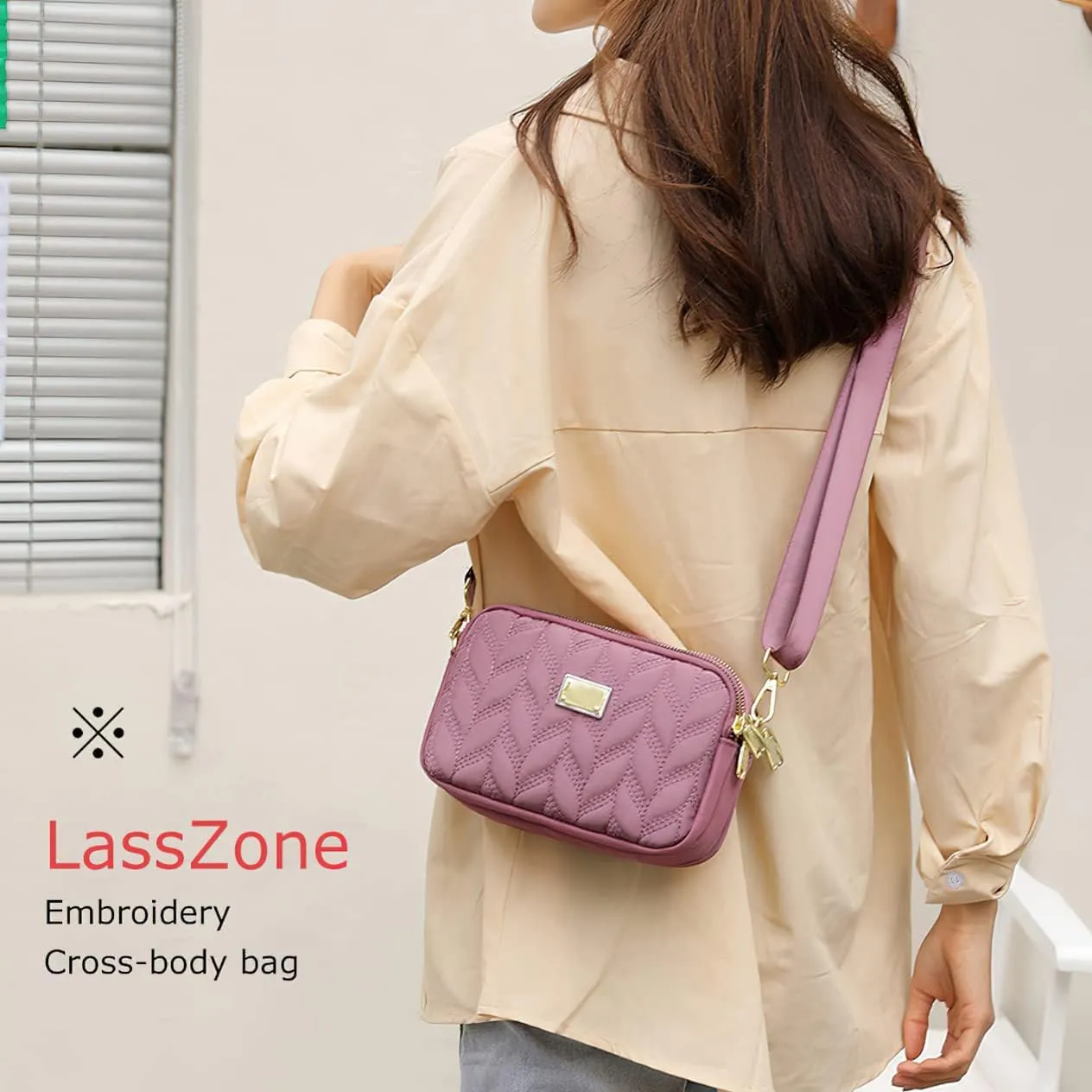 Ladies Girls Crossbody Bag Multi-Pocket Shoulder Bag Waterproof Nylon Handbag Small Cellphone Purse Wallet for Women