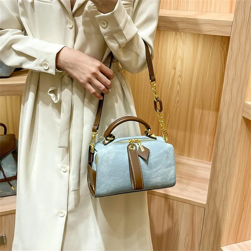 Large Capacity Boston Pillow Bag Women's Cross-Body Soft Leather Handbag Commuter Texture Single Shoulder Bag