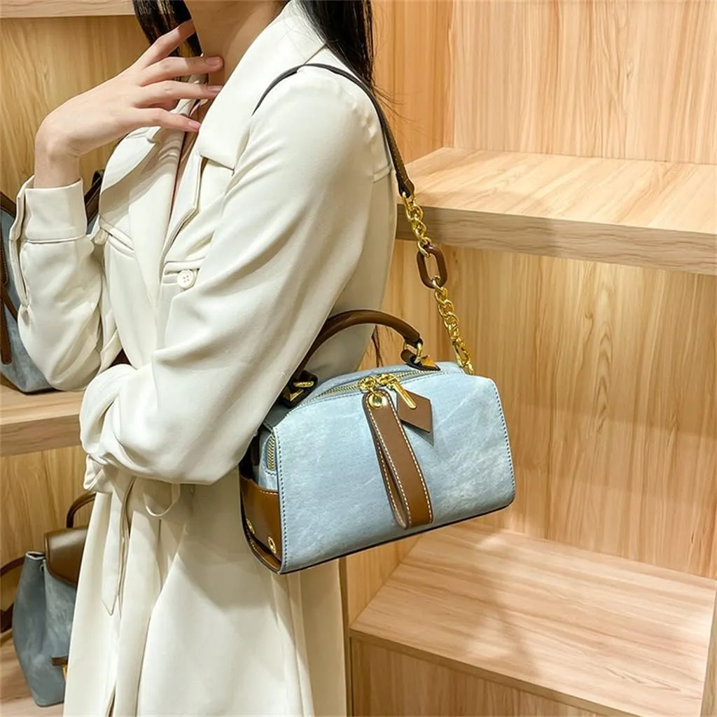 Large Capacity Boston Pillow Bag Women's Cross-Body Soft Leather Handbag Commuter Texture Single Shoulder Bag