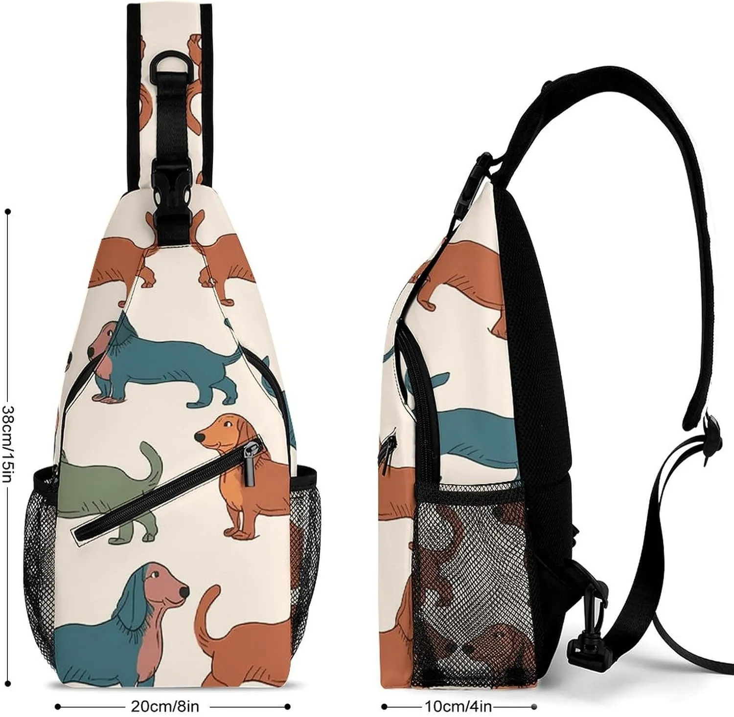 Lightweight Chest Bag Crossbody Bag Cute Dachshound Dogs Sling Backpack for Women Men Sports Travel