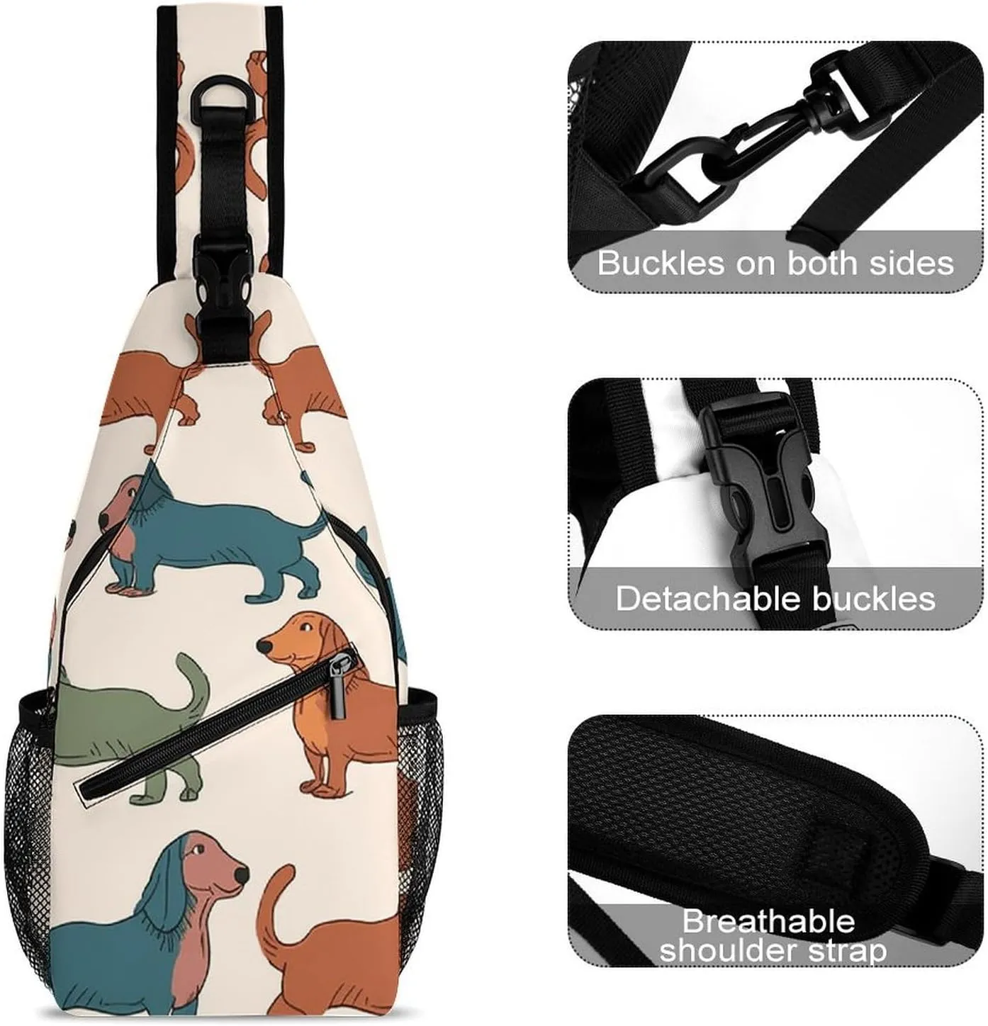 Lightweight Chest Bag Crossbody Bag Cute Dachshound Dogs Sling Backpack for Women Men Sports Travel