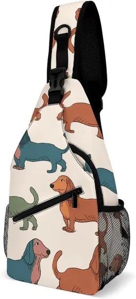 Lightweight Chest Bag Crossbody Bag Cute Dachshound Dogs Sling Backpack for Women Men Sports Travel