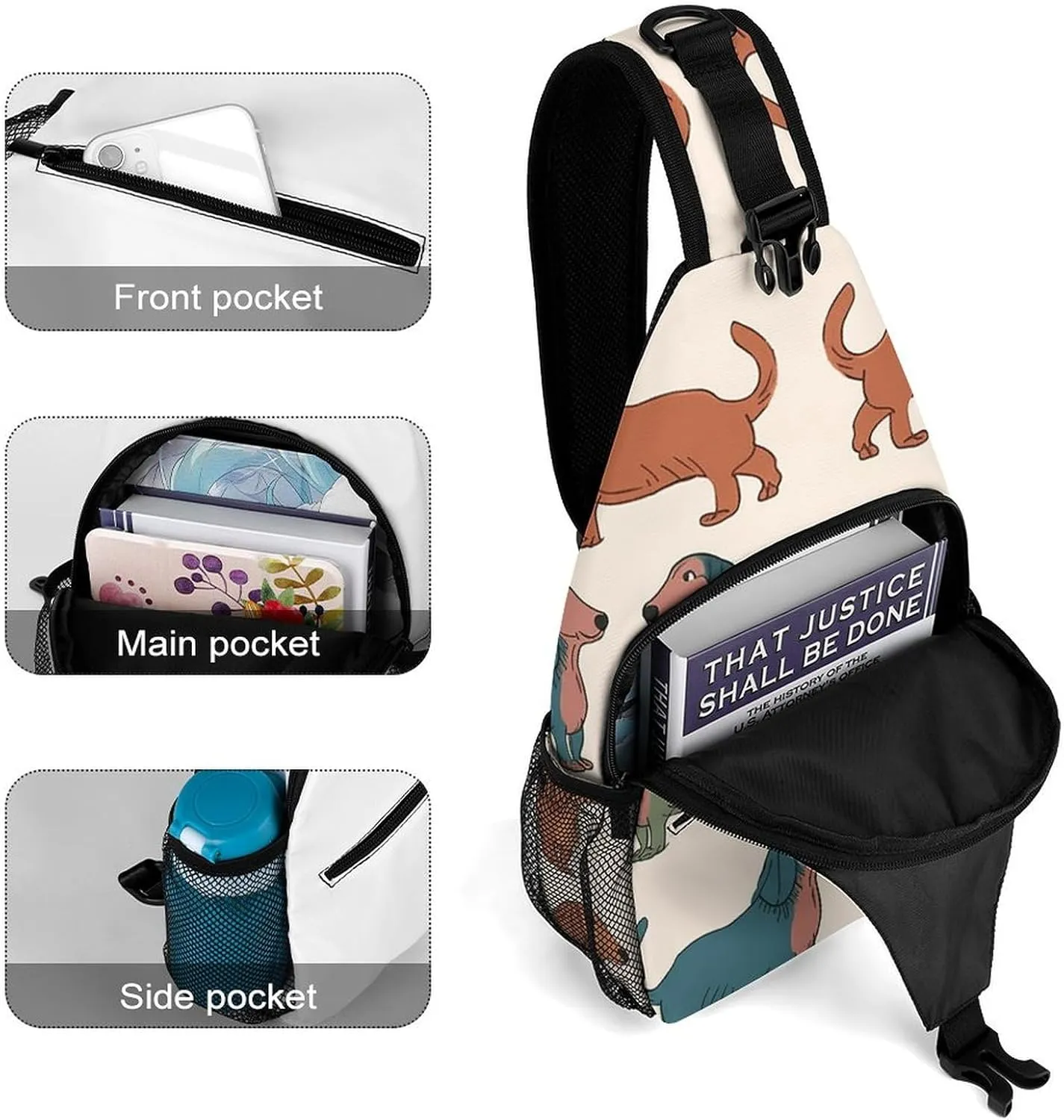 Lightweight Chest Bag Crossbody Bag Cute Dachshound Dogs Sling Backpack for Women Men Sports Travel