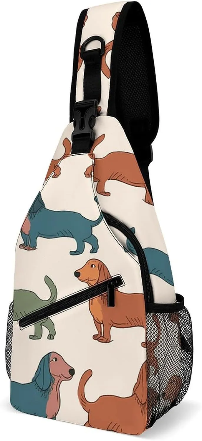 Lightweight Chest Bag Crossbody Bag Cute Dachshound Dogs Sling Backpack for Women Men Sports Travel