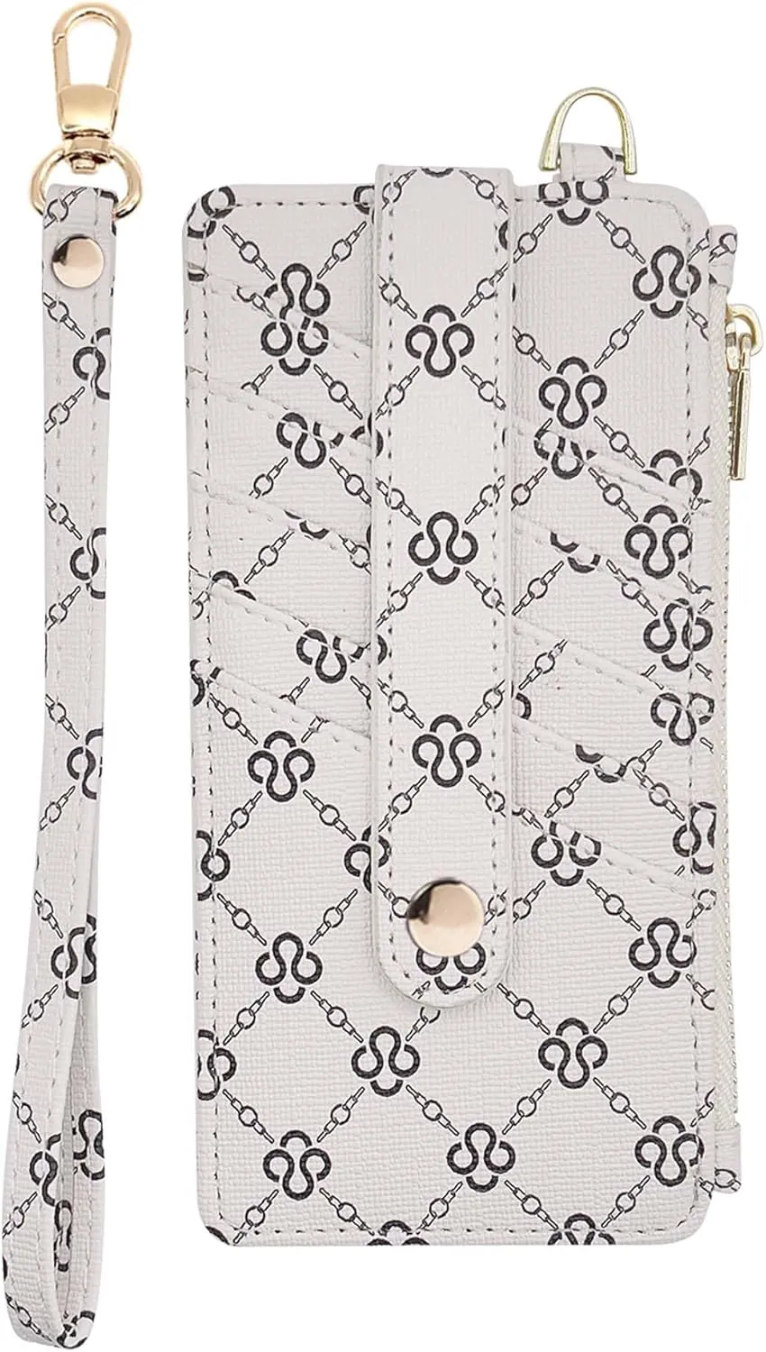 M-Plateau Women's Wallets, Credit Card Wallet with Wristlet Strap, RFID Blocking Slim Clutch Purses for Women with Zipper Pocket (Off-white)