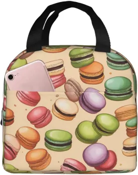 Macaron Biscuit Flavored Print Lunch Bag, Lunch Tote Bag For Adult, Insulated Lunch Box, Lunch Bags For Work Picnic