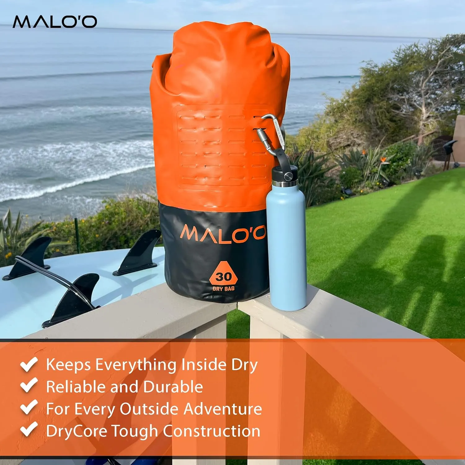 Maloo 30L Heavy Duty 100% Waterproof Roll-Top Dry Bag Backpack  Keeps Gear Dry for Fishing, Rafting, Kayaking, Beach, Boating, Hiking, and Camping - Travel Safe - Easy To Use Dry Bag Backpack