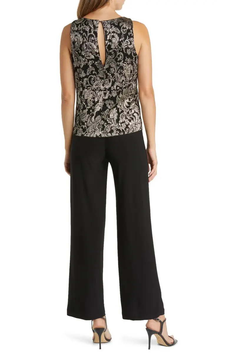 Marina Scoop Neckline Sleeveless Keyhole Back Floral Metallic Bodice Matte Jersey Outfit Sets