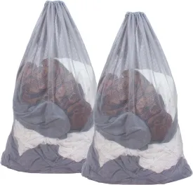 Mesh Laundry Bag Heavy Duty Drawstring Bag, Factories, College, Dorm, Travel and Apartment Dwellers, 24 x 36 Inches 2 Pack, Grey