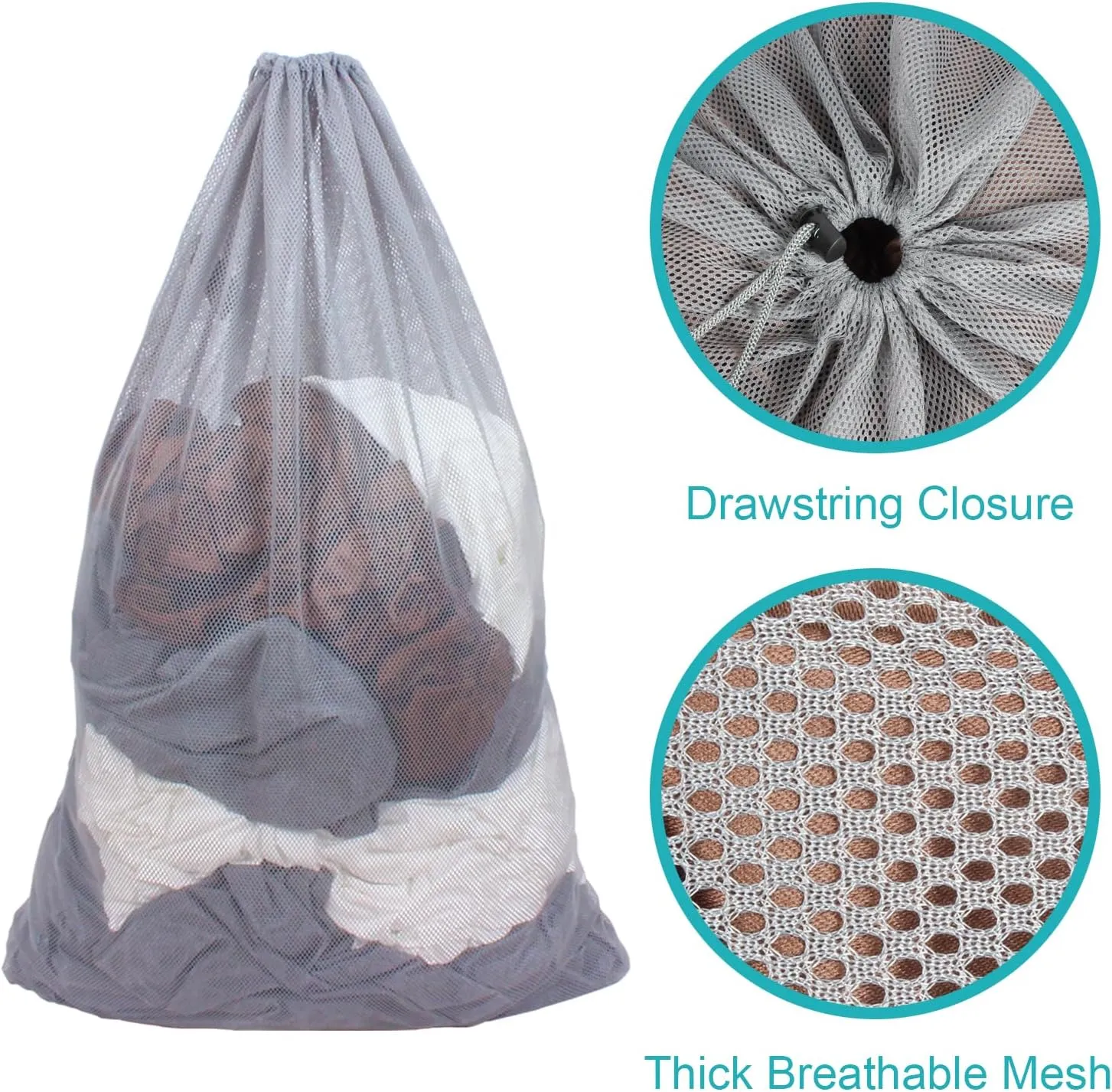 Mesh Laundry Bag Heavy Duty Drawstring Bag, Factories, College, Dorm, Travel and Apartment Dwellers, 24 x 36 Inches 2 Pack, Grey