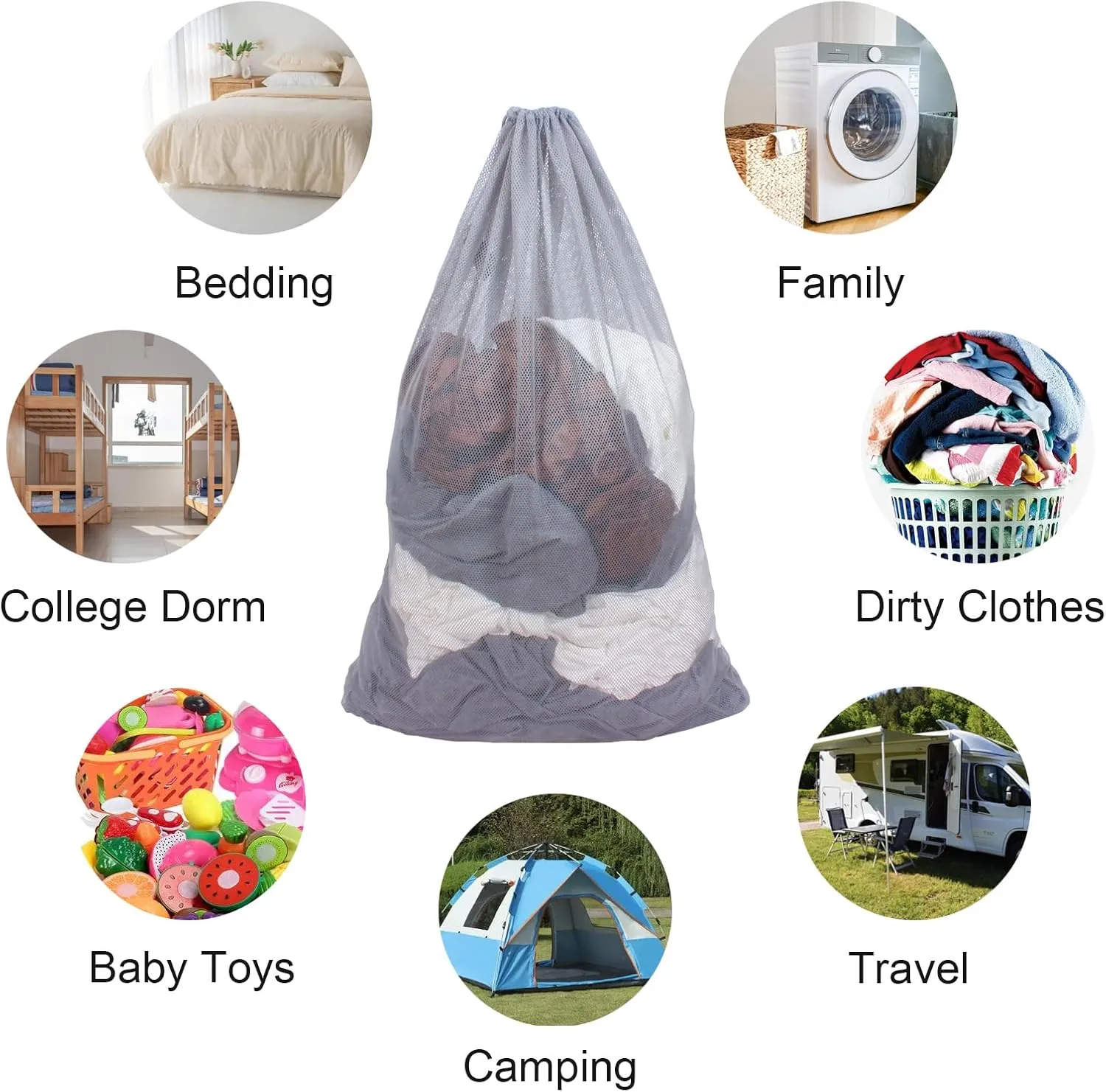 Mesh Laundry Bag Heavy Duty Drawstring Bag, Factories, College, Dorm, Travel and Apartment Dwellers, 24 x 36 Inches 2 Pack, Grey