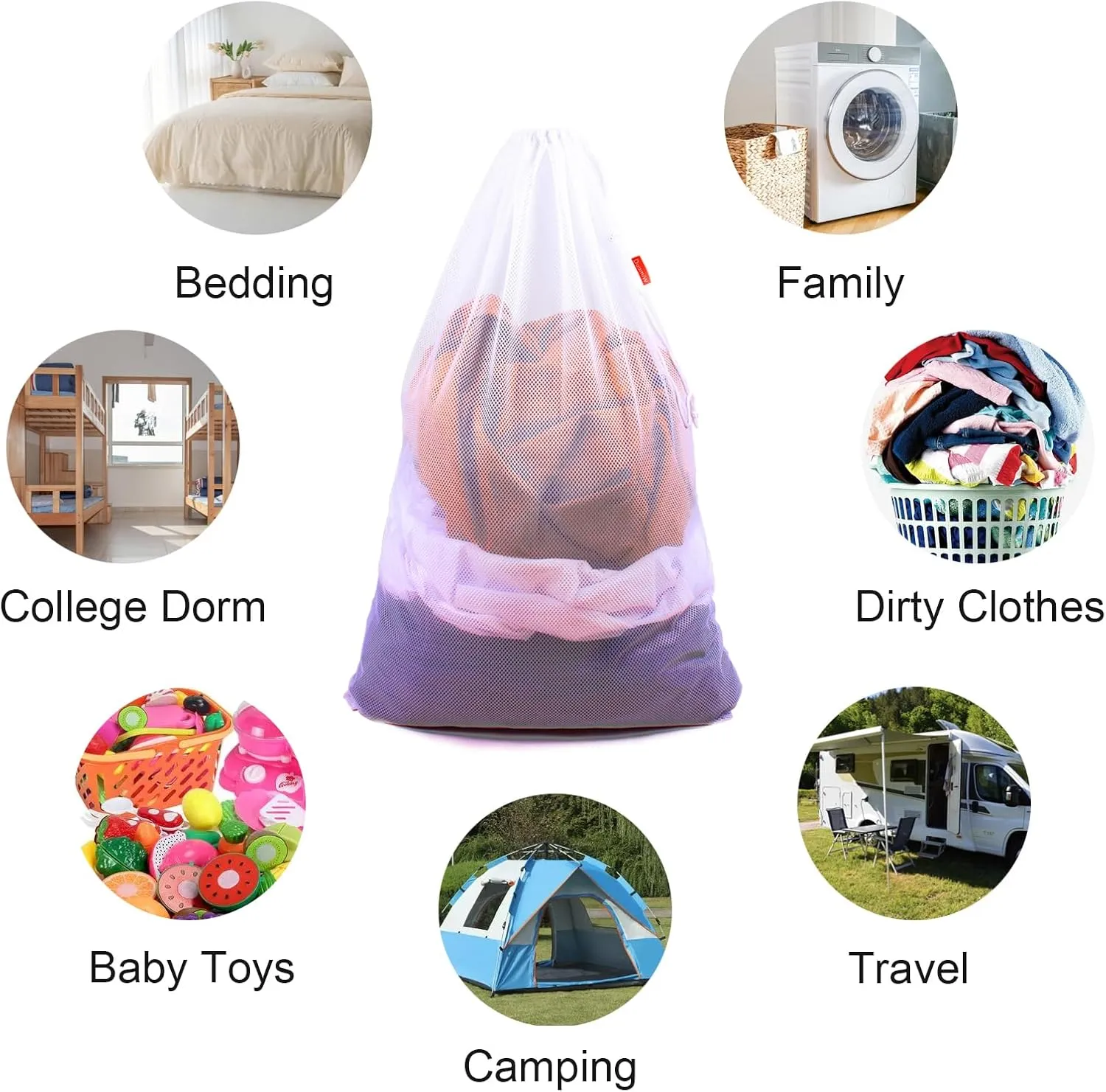 Mesh Laundry Bag Heavy Duty Drawstring Bag, Factories, College, Dorm, Travel and Apartment Dwellers, 24 x 36 Inches, 2 Pack, White