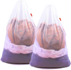 Mesh Laundry Bag Heavy Duty Drawstring Bag, Factories, College, Dorm, Travel and Apartment Dwellers, 24 x 36 Inches, 2 Pack, White