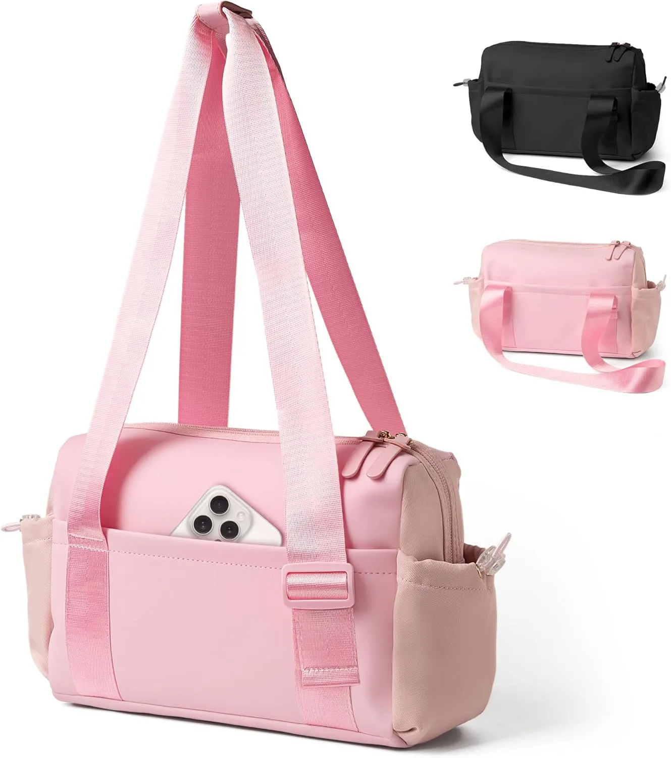 Mini Gym Bag for Women with Adjustable Wide Strap - Lightweight Waterproof Duffle & Crossbody Travel Bag with Wet/Dry Compartments, Multi-Pocket Design for Gym Clothes & EssentialsPink