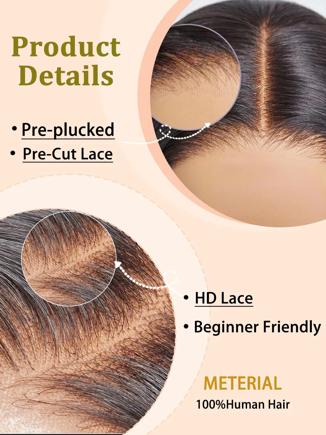 Minice 28 Inch Straight Lace Front Wigs Human Hair Glueless Wigs Human Hair Pre Plucked Pre Cut 6X4 Straight Wigs HD Lace Closure 200% Density Wear and Go Natural Color Black Wigs for Women