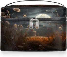 Moon Dandelion Makeup Bag,Plants Flowers Portable Cosmetic Bag, Large Capacity Travel Toiletry Bag Wash Bag with Compartments and Handles- Cosmetic Case Organizer for Ladies Traveling