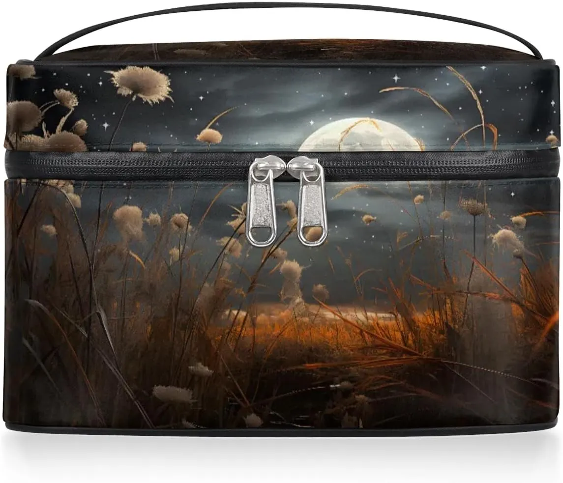 Moon Dandelion Makeup Bag,Plants Flowers Portable Cosmetic Bag, Large Capacity Travel Toiletry Bag Wash Bag with Compartments and Handles- Cosmetic Case Organizer for Ladies Traveling